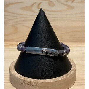 Faith-Inspired Purple Beaded Bracelet With Engraved Metal Bar